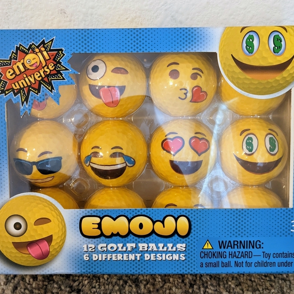 Emoji Golf Balls Practice Novelty Yellow Set of‎ 12 Regular Size  Brand New
